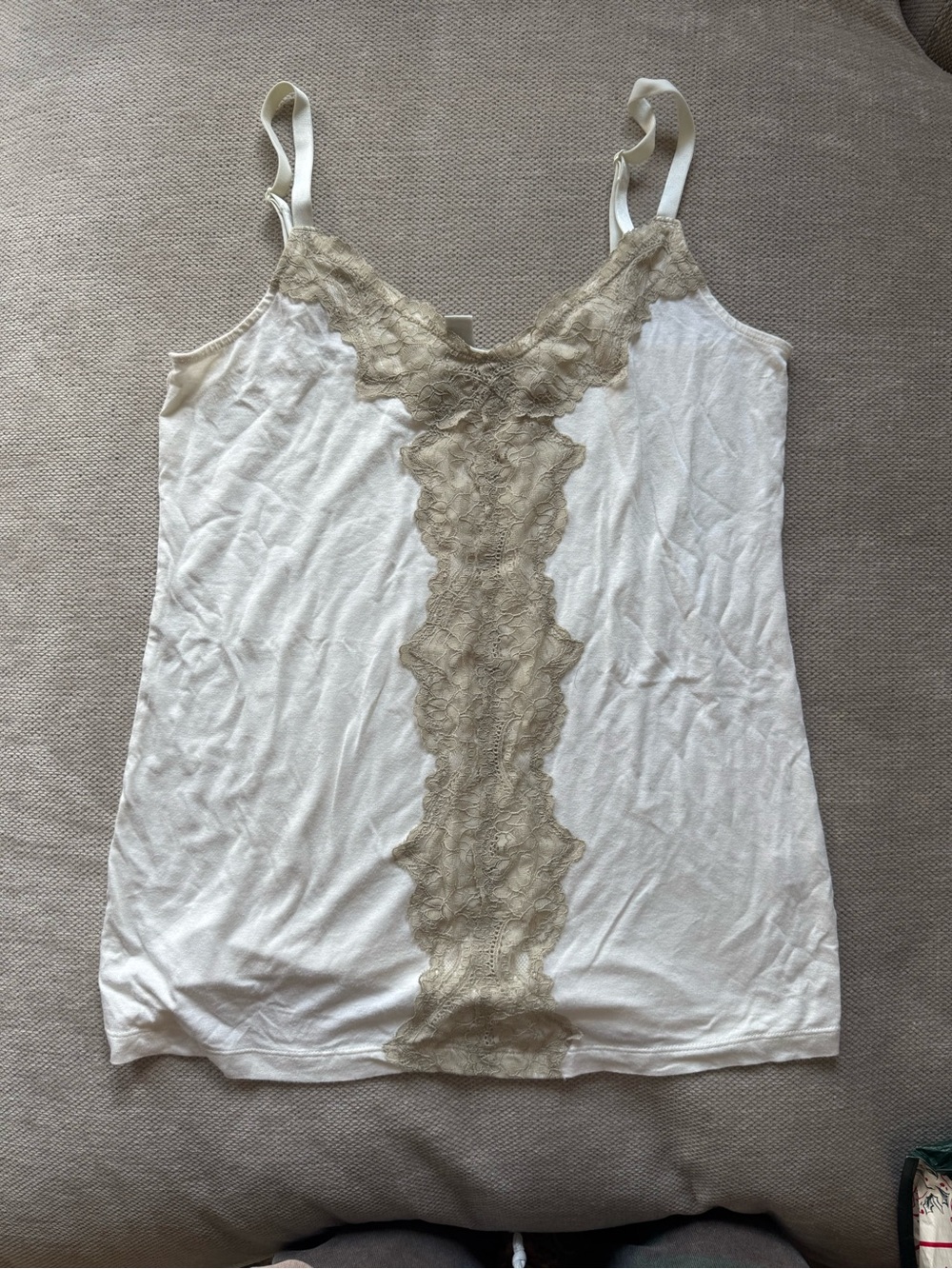Vintage Banana Republic Women's Cream Lace-Trim Camisole Tank Top